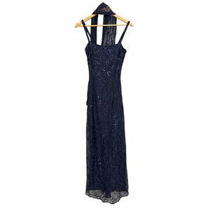 Rimini by Shaw women's‎ y2k vintage navy sequined lace formal prom dress size 4